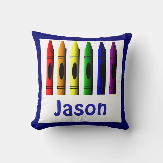 Kids Crayons Crayon Name Room Décor Pillow Blue Kissen (Vorderseite)