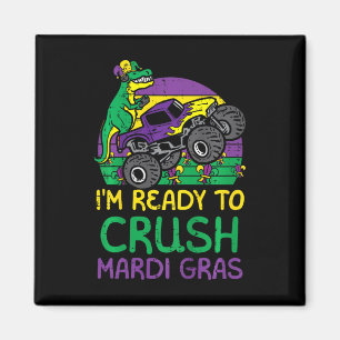 Kids Crush Mardi Gras Dino Monster Truck Funny Tod Magnet