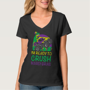 Kids Crush Mardi Gras Dino Monster Truck Funny Tod T-Shirt
