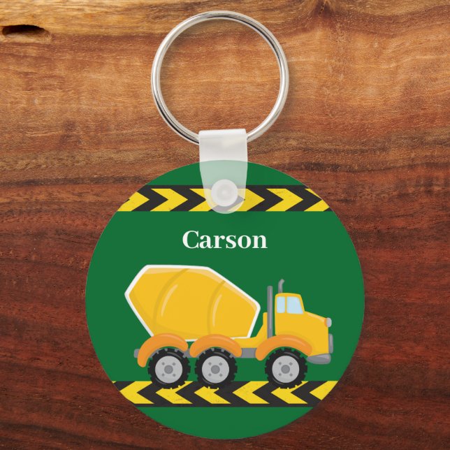 Kids Custom Green Cement Mixer Truck Boys Schlüsselanhänger (Vorderseite)