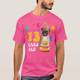 Kids Cute 13 Years Old Pug Dog Lover 13th Birthday T-Shirt