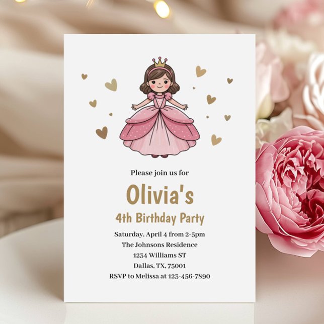 Kids Cute Gold Pink Princess Birthday Einladung (Von Creator hochgeladen)