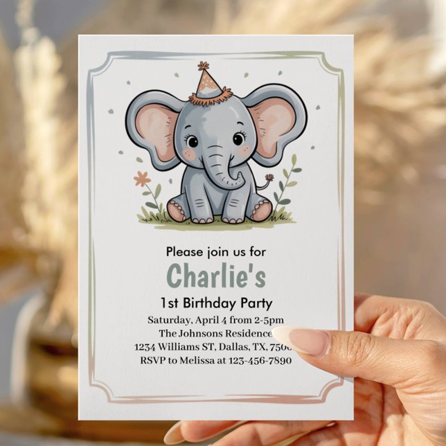 Kids Cute Green Elephant Birthday Party Einladung (Von Creator hochgeladen)