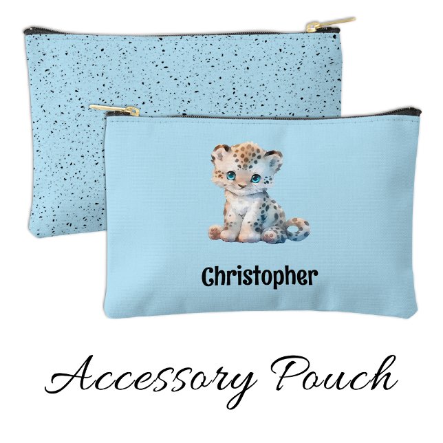 Kids cute leopard add a name blue black zubehörtasche (Von Creator hochgeladen)