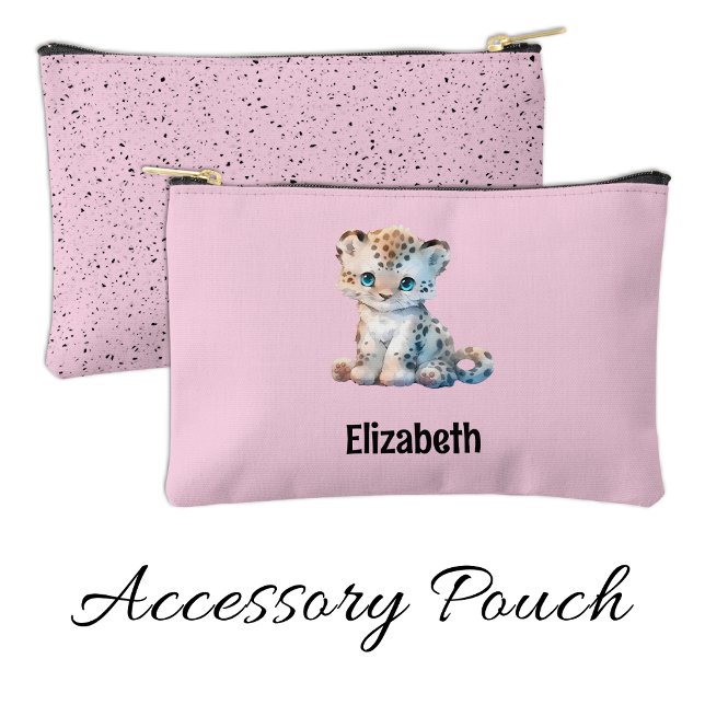 Kids cute leopard add a name pink black zubehörtasche (Von Creator hochgeladen)