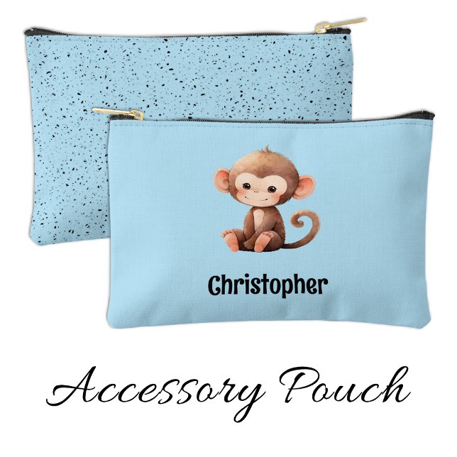 Kids cute monkey add a name blue black zubehörtasche (Von Creator hochgeladen)