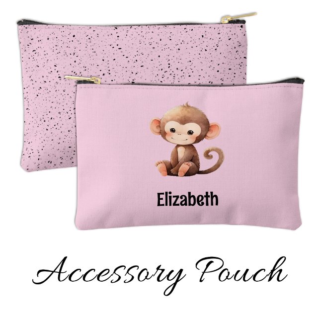 Kids cute monkey add a name pink black zubehörtasche (Von Creator hochgeladen)