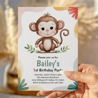 Kids Cute Monkey Jungle Birthday Party Einladung