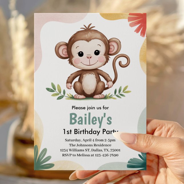 Kids Cute Monkey Jungle Birthday Party Einladung (Von Creator hochgeladen)