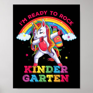Kids Dabbing Unicorn Im Rock Kindergarten Poster
