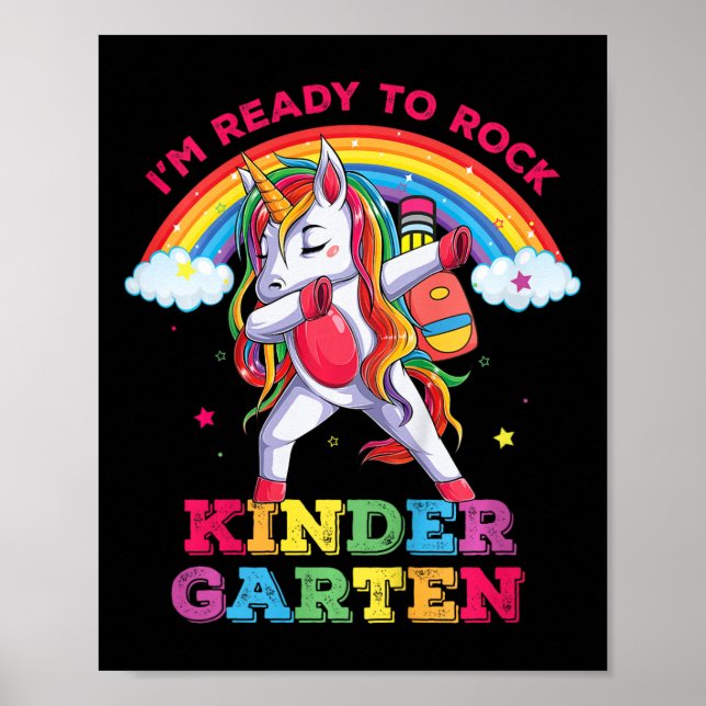 Kids Dabbing Unicorn Im Rock Kindergarten Poster (Vorne)