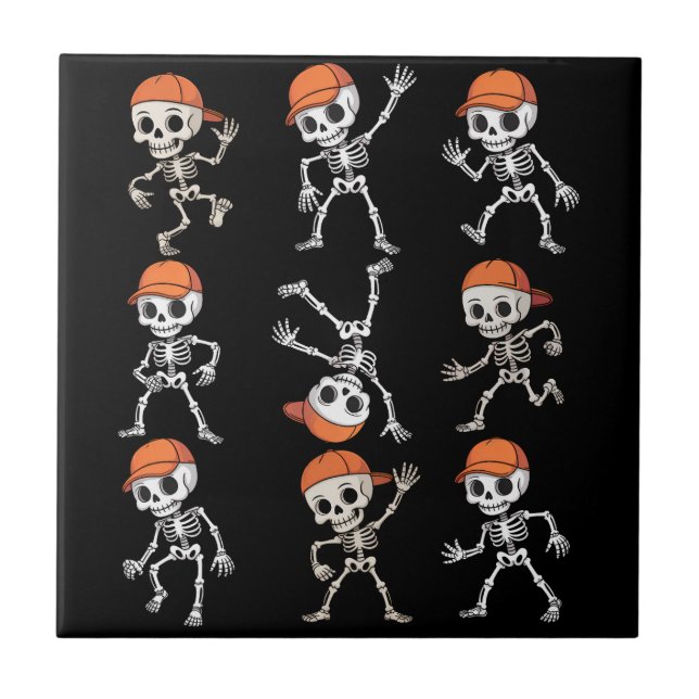 Kids Dancing Skeleton Halloween Fliese (Vorderseite)
