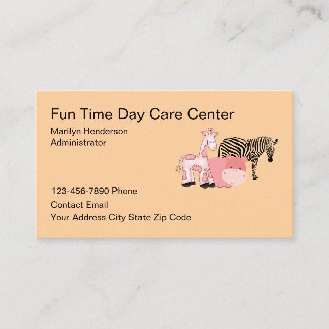 Kids Daycare Cute Animals Theme Daycare Visitenkarte (Vorderseite)