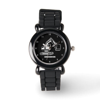 Kids Digger Boys Black Individuelle Name Armbanduhr
