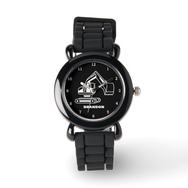 Kids Digger Boys Black Individuelle Name Armbanduhr (Vorderseite)