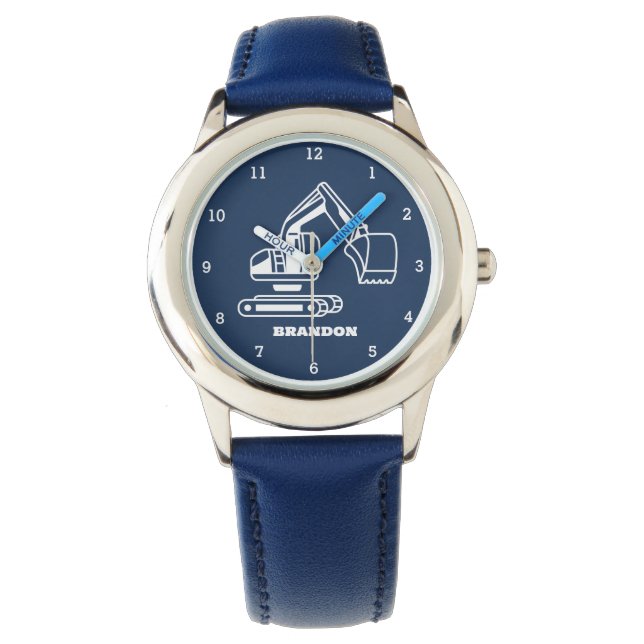 Kids Digger Boys Blue Individuelle Name Armbanduhr (Vorderseite)