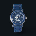 Kids Digger Boys Blue Individuelle Name Armbanduhr<br><div class="desc">Blau, graben, Konstruktion, Fahrzeug, Transport, Uhr für Kinder. Gewohnt, Kinder, Name, Stahlblau Jungs sehen zu. Personalisieren Sie es mit dem Namen Ihres Kindes.</div>
