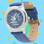 Kids Digger Boys Blue Individuelle Name Armbanduhr<br><div class="desc">Blau, graben, Konstruktion, Fahrzeug, Transport, Uhr für Kinder. Gewohnt, Kinder, Name, Stahlblau Jungs sehen zu. Personalisieren Sie es mit dem Namen Ihres Kindes.</div>