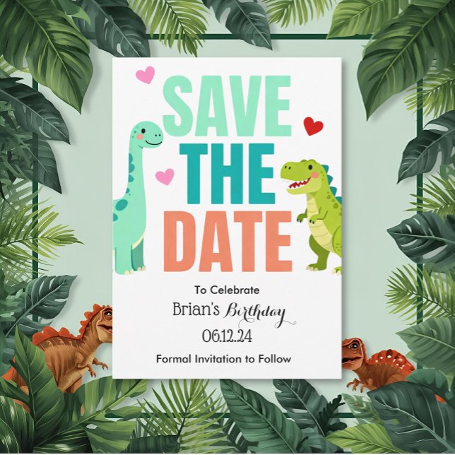 Kids Dino Birthday Party Save The Date Einladung (Von Creator hochgeladen)