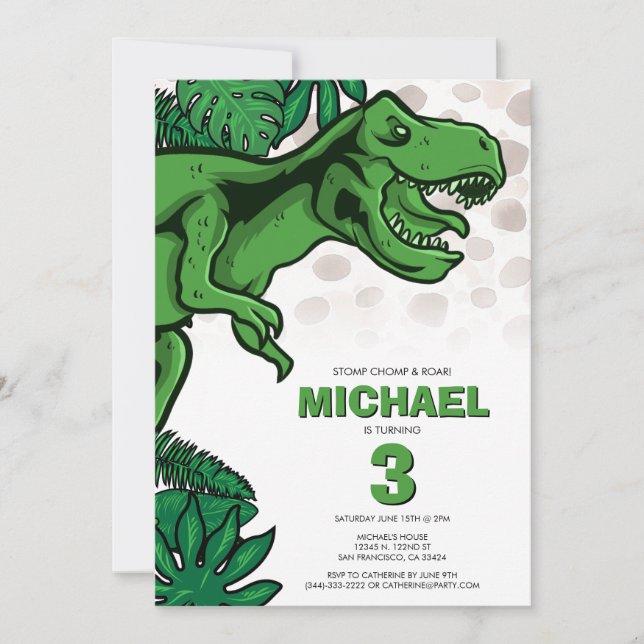 Kids Dino Themed Jurassic Dinosaur Birthday Einladung (Vorderseite)