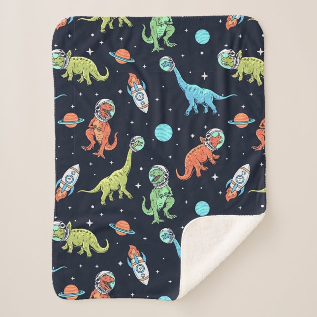 Kids Dinosaur Astronaut Pattern Sherpadecke (Vorderseite)
