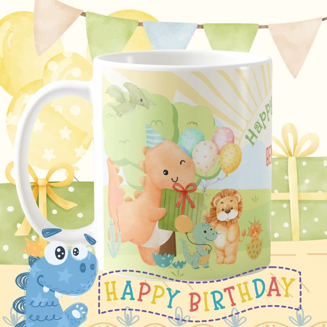 Kids Dinosaur Birthday Party Watercolor  Kaffeetasse (Kids Dinosaur Birthday Party Watercolor Coffee Mug ©Susanne Sachers - Sunny Mind 🌞)