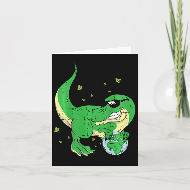 Kids Dinosaur Holding Planet Earth Day Environment Karte (Vorderseite)
