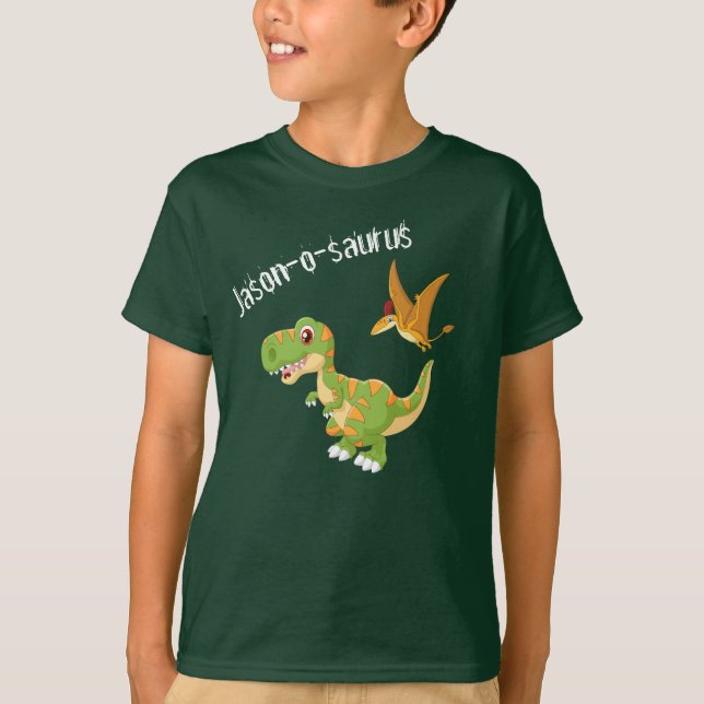 Kids Dinosaur T-Rex Ajouter Nom T-Shirt (Devant)