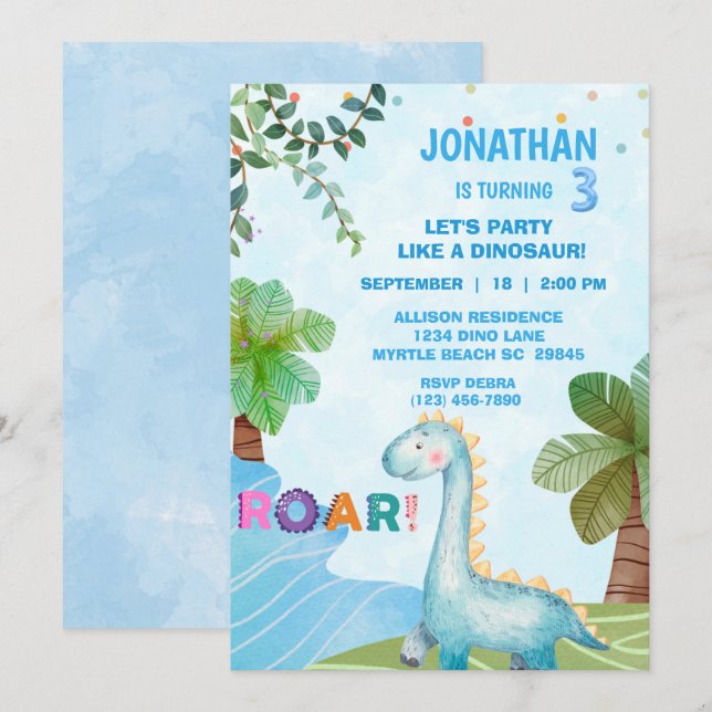   Kids Dinosaur T Rex Birthday Party Einladung (Vorne/Hinten)