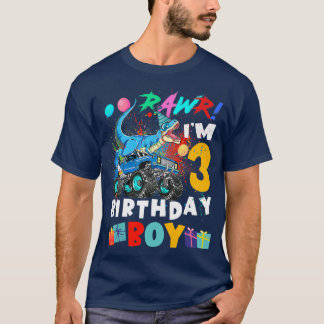 Kids Dinosaur T Rex Monster Truck 3 Year Old 3rd B T-Shirt