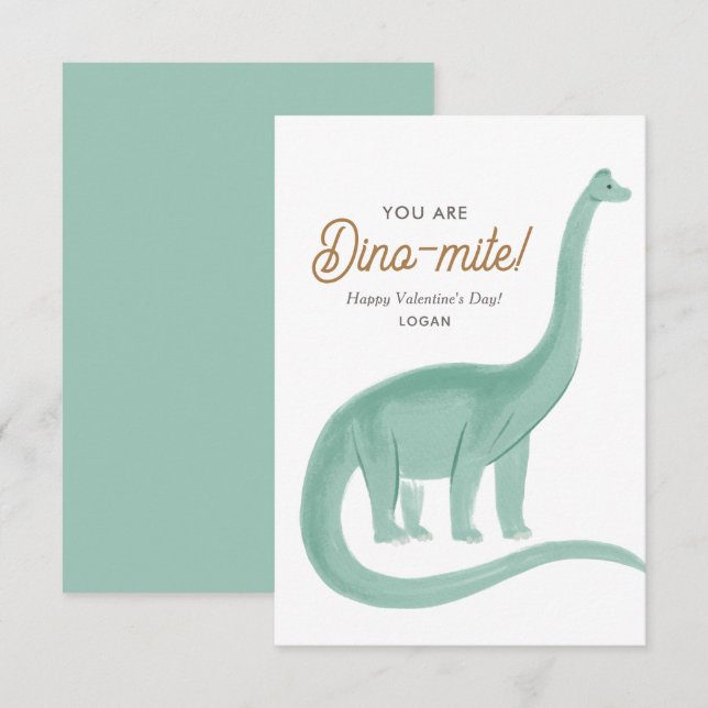 Kids Dinosaurier Dinomite Classroom Valentine Day Mitteilungskarte (Vorne/Hinten)