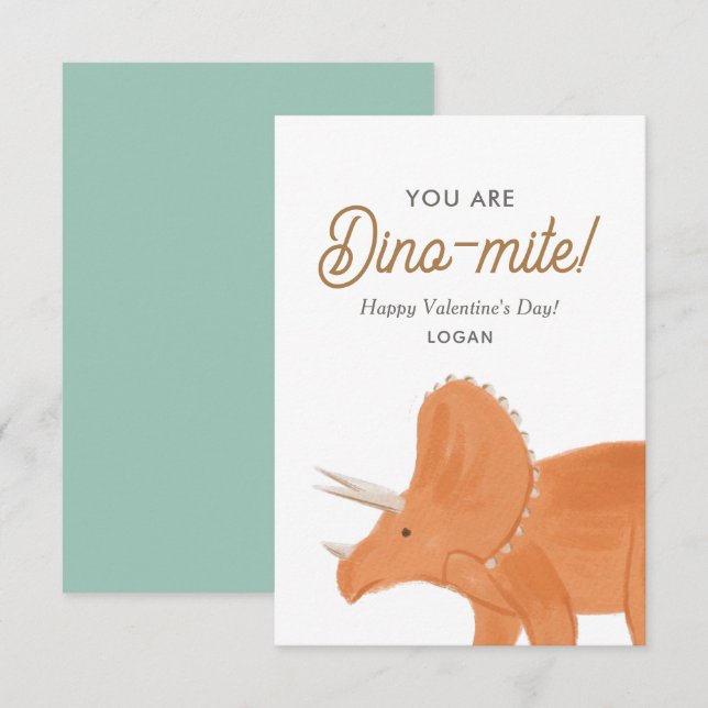 Kids Dinosaurier Dinomite Classroom Valentine Day Mitteilungskarte (Vorne/Hinten)