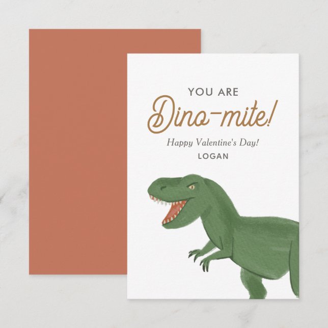 Kids Dinosaurier Dinomite Classroom Valentine Day Mitteilungskarte (Vorne/Hinten)