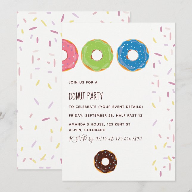 Kids Donut Party Einladung (Vorne/Hinten)