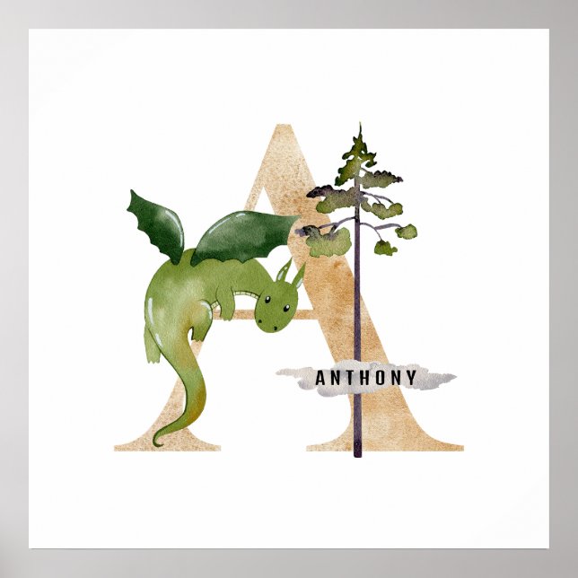 Kids Dragon Individuelle Name Monogram A Kinderzim Poster (Vorne)