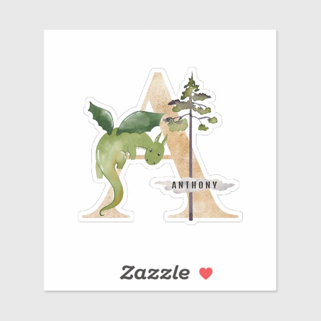 Kids Dragon Individuelle Name Monogram A Vinyl Sti Aufkleber (Blatt)