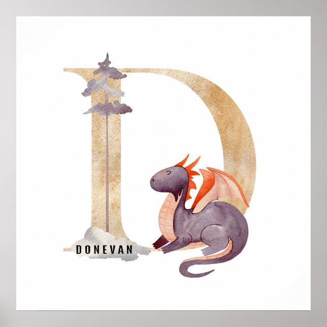 Kids Dragon Individuelle Name Monogram D Kinderzim Poster (Vorne)