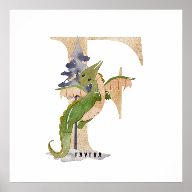 Kids Dragon Individuelle Name Monogram F Kinderzim Poster (Vorne)