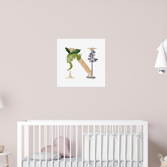 Kids Dragon Individuelle Name Monogram N Kinderzim Poster (Kinderzimmer 2)