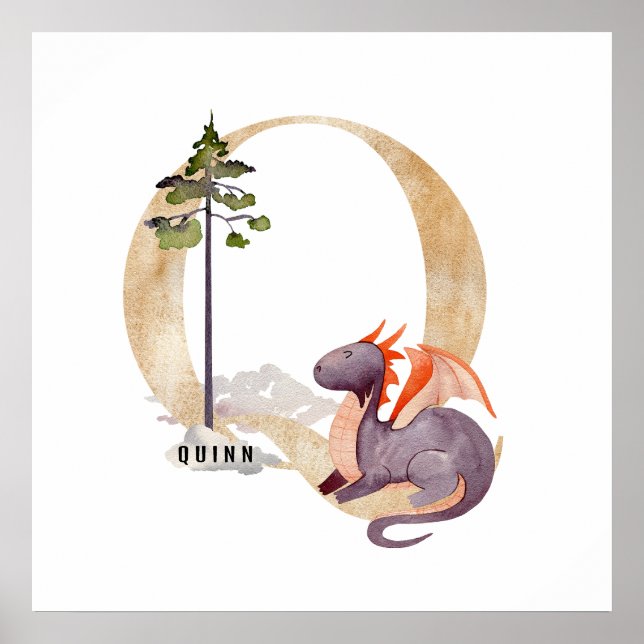 Kids Dragon Individuelle Name Monogram Q Kinderzim Poster (Vorne)