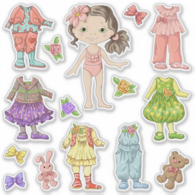 Kids Dress-A-Brünett-Doll Aufkleber (Vorderseite)