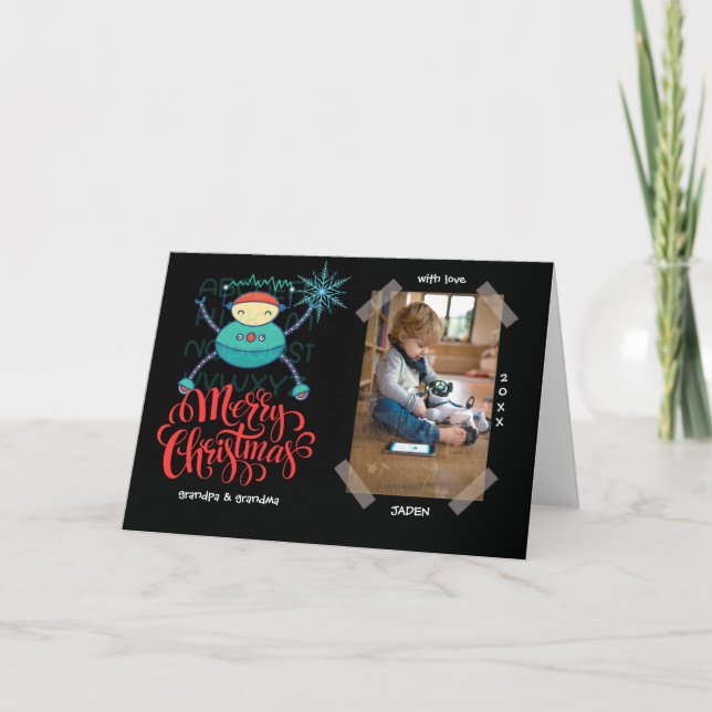 Kids Educational ABC Robot DIY Weihnachtsfest Foto Karte (Vorderseite)