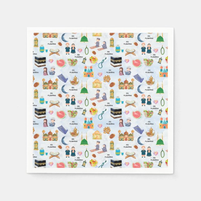 Kids Eid Mubarak Napkins –Colourful Islamic Design Serviette (Vorderseite)