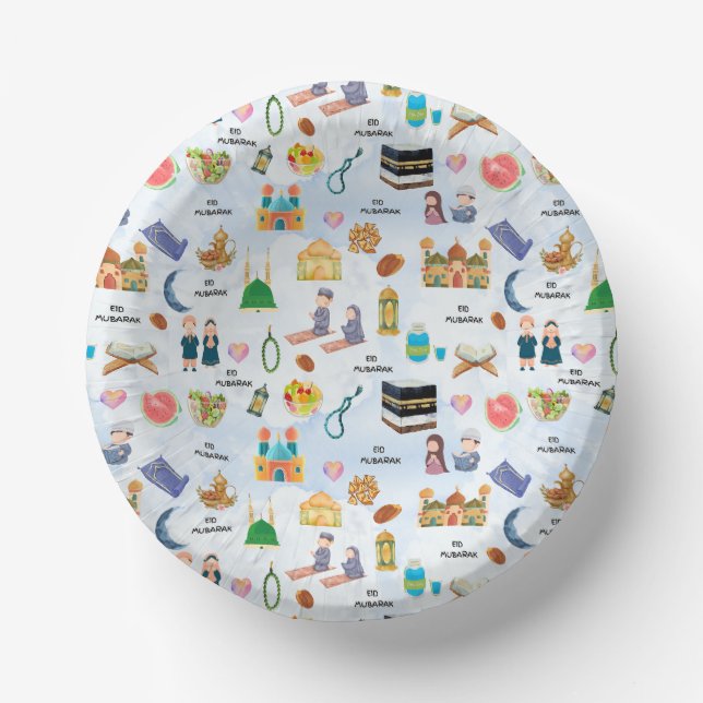 Kids Eid Mubarak Paper Bowl – Colourful Islamic Pappteller (Vorderseite)