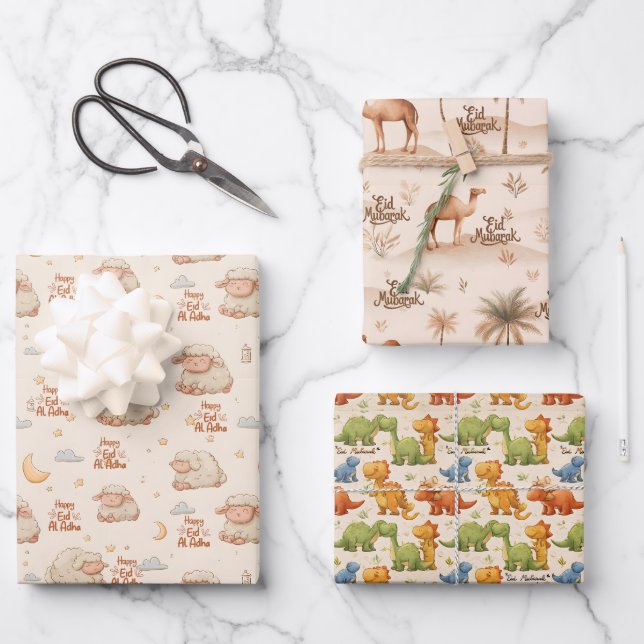 Kids Eid Mubarak Wrapping Paper – Boys & Girls Set Geschenkpapier Set (Vorderseite)