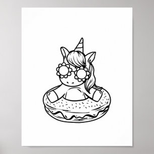 Kids Einhorn in einem Donut zum Ausmalen Malen Mäd Poster