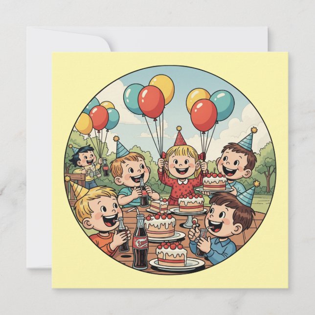 Kids Enjoying their Cakes, Sodas and Balloons Einladung (Vorderseite)