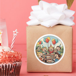 Kids Enjoying their Cakes, Sodas and Balloons Runder Aufkleber