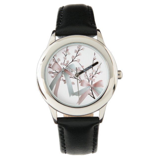 Kids eWatch - Cherry Blossom Pastel Bow Floral Des Armbanduhr (Vorderseite)