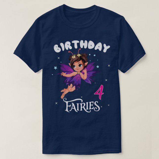 Kids Fairy Birthday Party 4 Jahre alt Fairy Birthd T-Shirt (Design vorne)